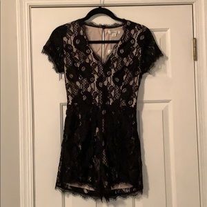 NWT Francesca’s Black and Tan lace romper